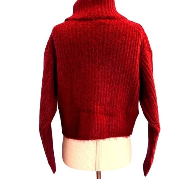 NWT Thakoon Cropped Ribbed Turtleneck Sweater Burgundy Oversized S - Picture 4 of 5